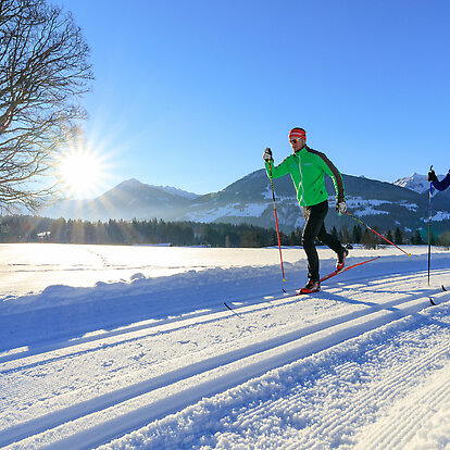 Cross-country skiing in winter